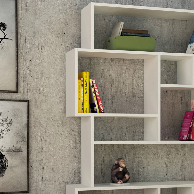 Delayna Geometric Bookcase, White