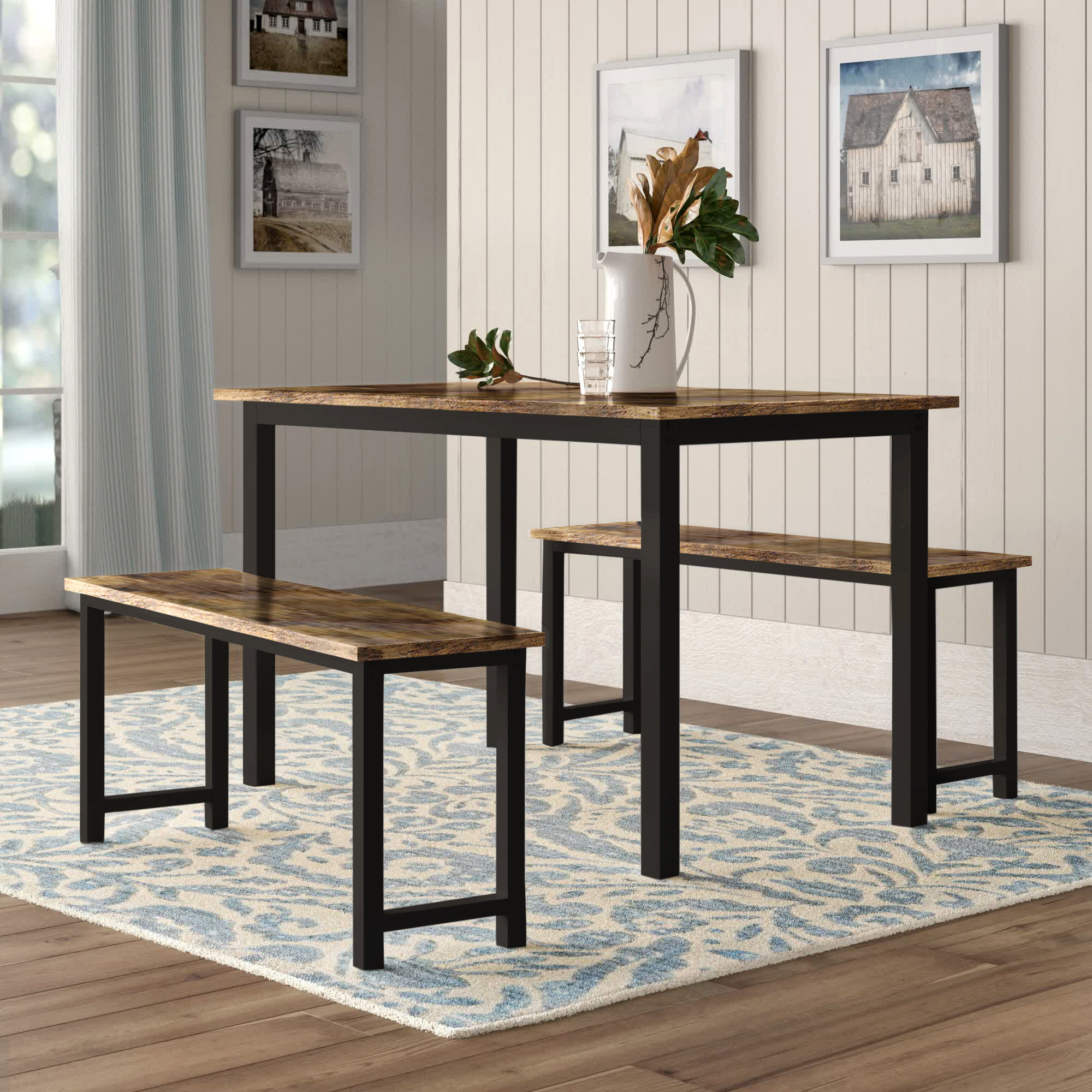 5-Pieces Dining Table Set 47.2 in. Rectangle Beige Wood Top with Metal  Frame Small Space Table and Chairs Set (Seats 4)