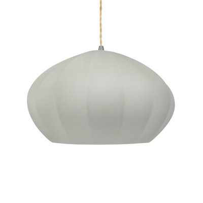 Radiance - Oval Fluted 1-Light Pendant - Matte White with Champagne Gold internal - Brushed Nickel - Replaceable Bulb - Beige Twist Cord