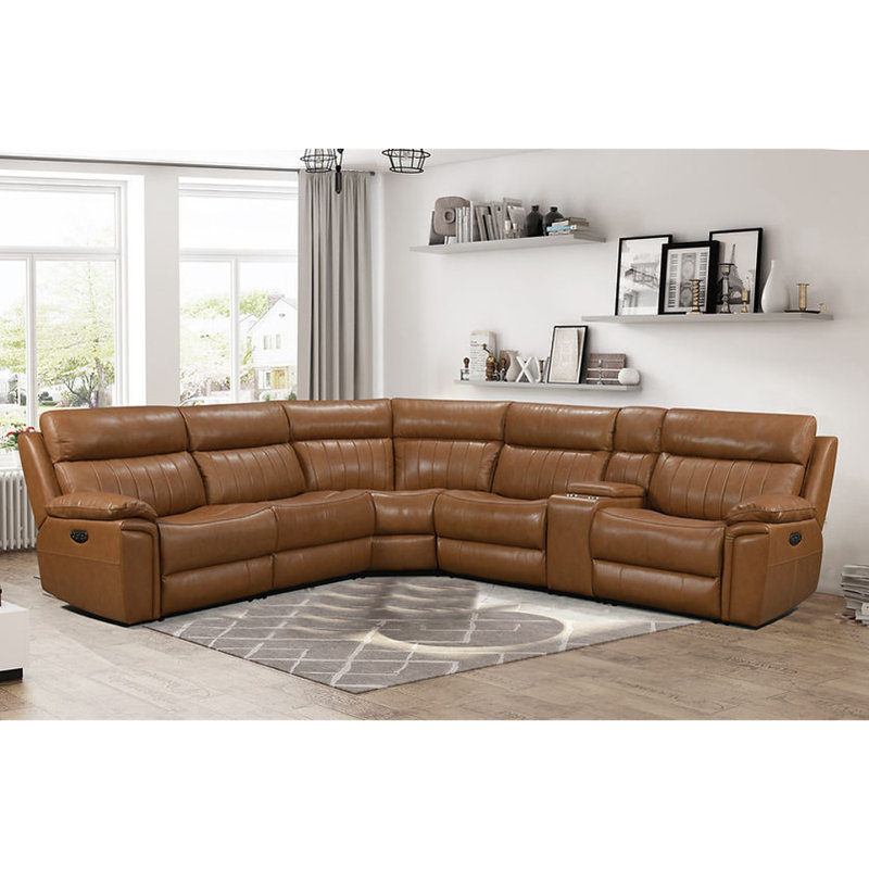 Canapé modulaire 6 pièces Zaviyar, Assortiment de cuir brun clair