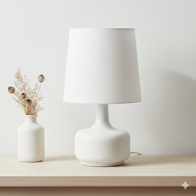 17.25-Inch Tall Contemporary Table Lamp With Mid-Century Influences, Featuring Touch-Activated Controls In A Powder White Color