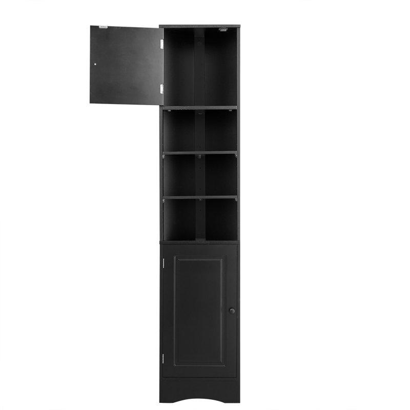 Multi-Functional Corner Cabinet Tall Bathroom Storage Cabinet With Two Doors And Adjustable Shelves, Open Shelf, Black