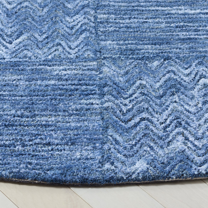 Soho 180 Hand Tufted Viscose/Wool Geometric Rug in Dark Blue/Ivory, Round 6'
