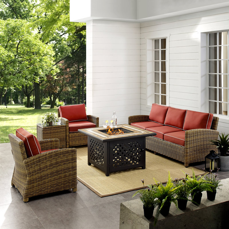 5 - Person Patio Conversation Set with Cushions, Sangria