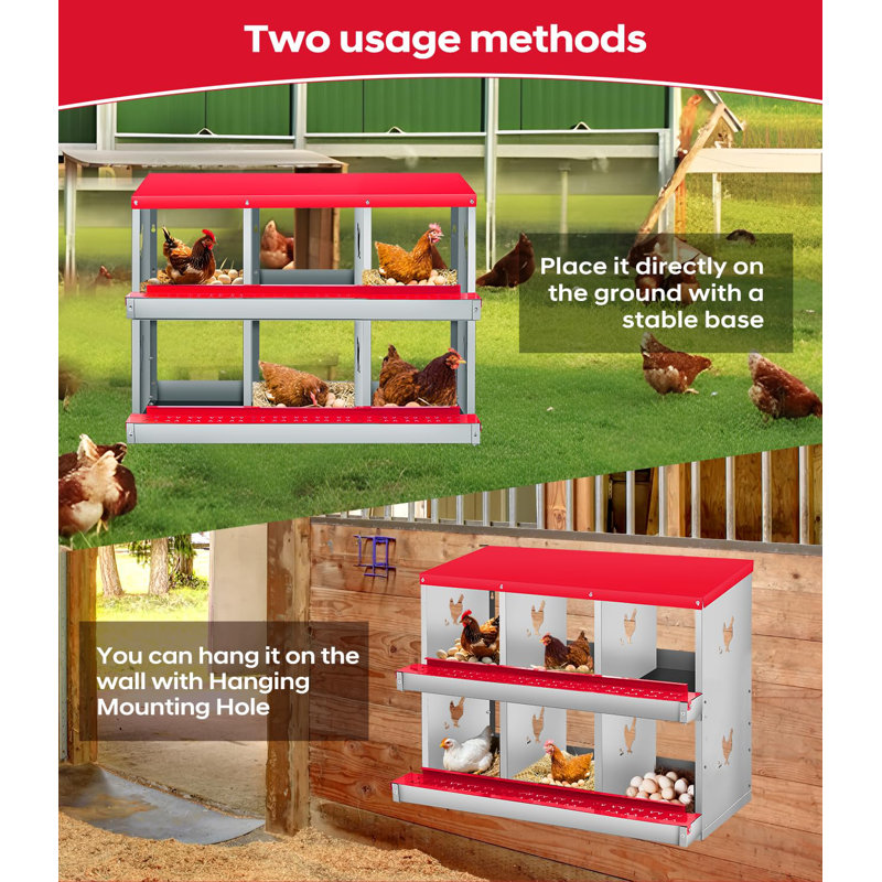 6 Compartment Chicken Nesting Box, Chicken Laying Boxes to Protect Eggs, Easy to Clean & Install, Orange