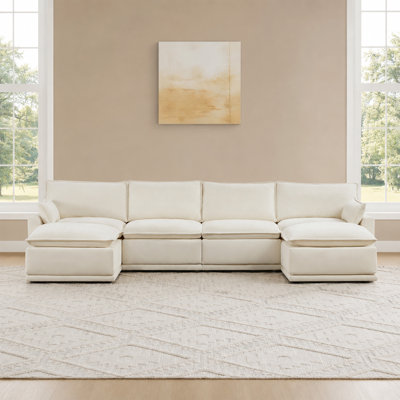 146.5'' Wide U Shaped 6-Piece Modular Cloud Sectional Sofa with Ottoman