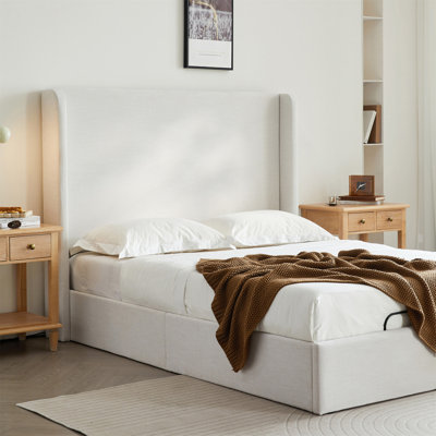 Upholstered Wingback Bed With Adjustable Base Bundle Set, Zero Gravity, Massage, App & Remote Control