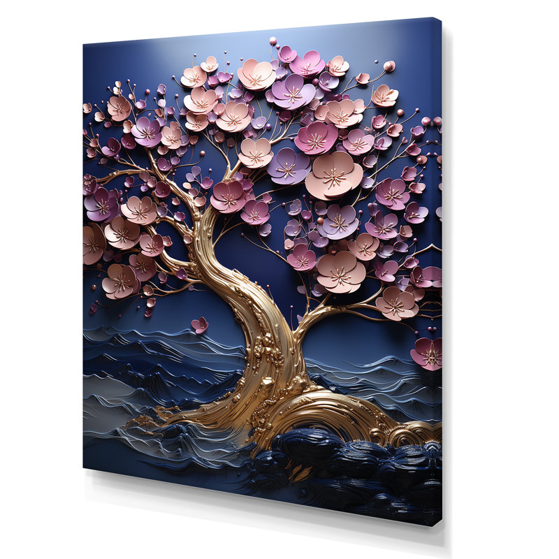 Orchidée dorée, jardin de branches II - art mural arbre, Toile tendue, H 32 po x l 24 po x P 1 po