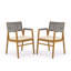 Ensemble de 2 chaises de patio pour l'extérieur, fauteuil en bois d'acacia avec coussin, corde grise-1675276580