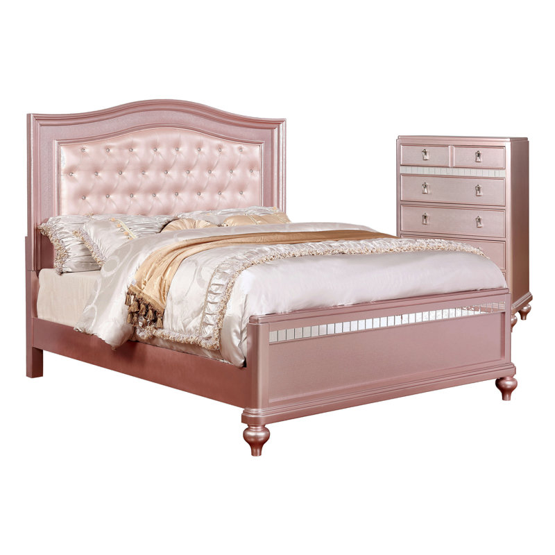 Ensemble de chambre à coucher simple en bois 3 pièces Annistyn, 2 pièces: lit, commode, Grand