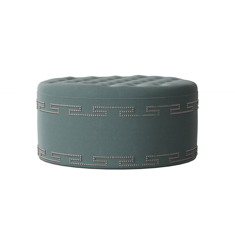 Elle Round Ottoman, Savona Fuchsia, Shiny Nickel