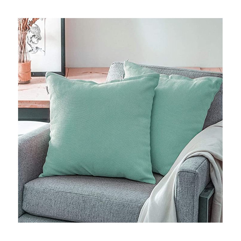 Housse de coussin carré en chenille, Bleu sarcelle / vert, 18" x 18"