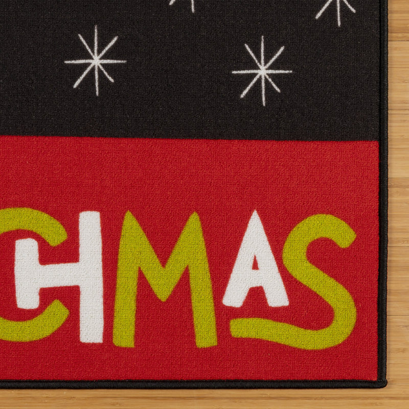 Licensed Dr Seuss Grinch Merry Grinchmas Wreath Black Red Green Digital Printed Non-Slip Area Rug
