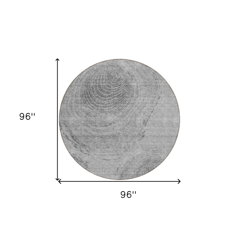 Tapis d'extérieur rond lavable abstrait argenté et gris anthracite 8 pi