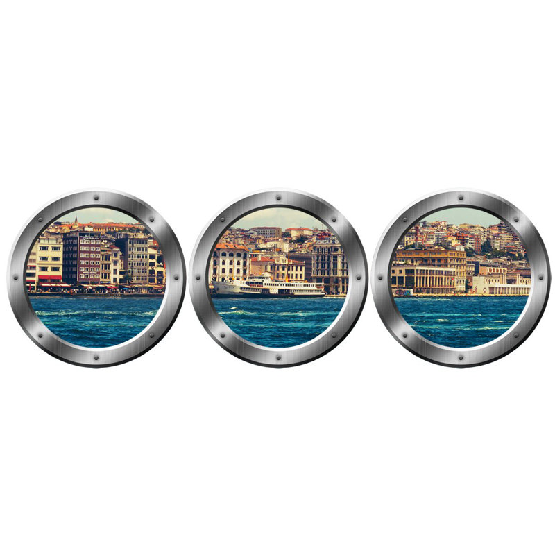 Adhésif décoratif hublot City Skyline, H 24 po x l 24 po x P 0,01 po, Bronze