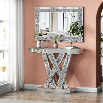 Rillamas 35.4" Modern Mirrored Console Table and Mirror Set Ultra‑Modern Contemporary Glam Stylish