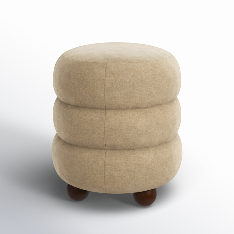 Dalisha 17" Velvet Round Ottoman, Walnut, Light Brown