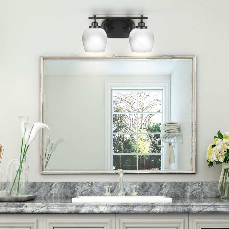 Alirra 2 Light Bath Bar Shown With 6" Glass, White, Matte Black