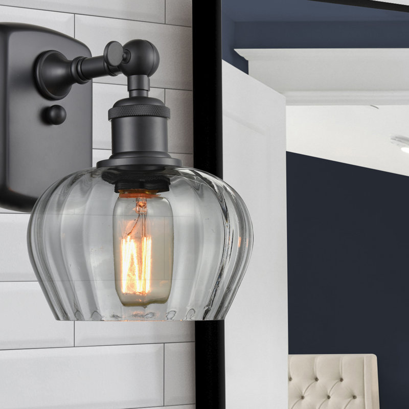 Patrina Armed Sconce, Matte Black, Clear, Incandescent