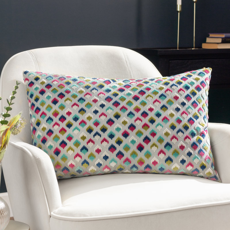 Pikus Geometric Rectangular Lumbar Cushion, Pink/Green/Blue