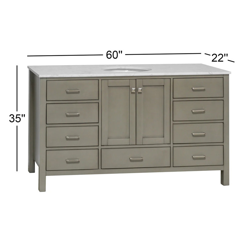Meuble-lavabo simple l 60 po x P 23 po x H 35 po Claudett, Bleu royal, Carrara d'ingénierie