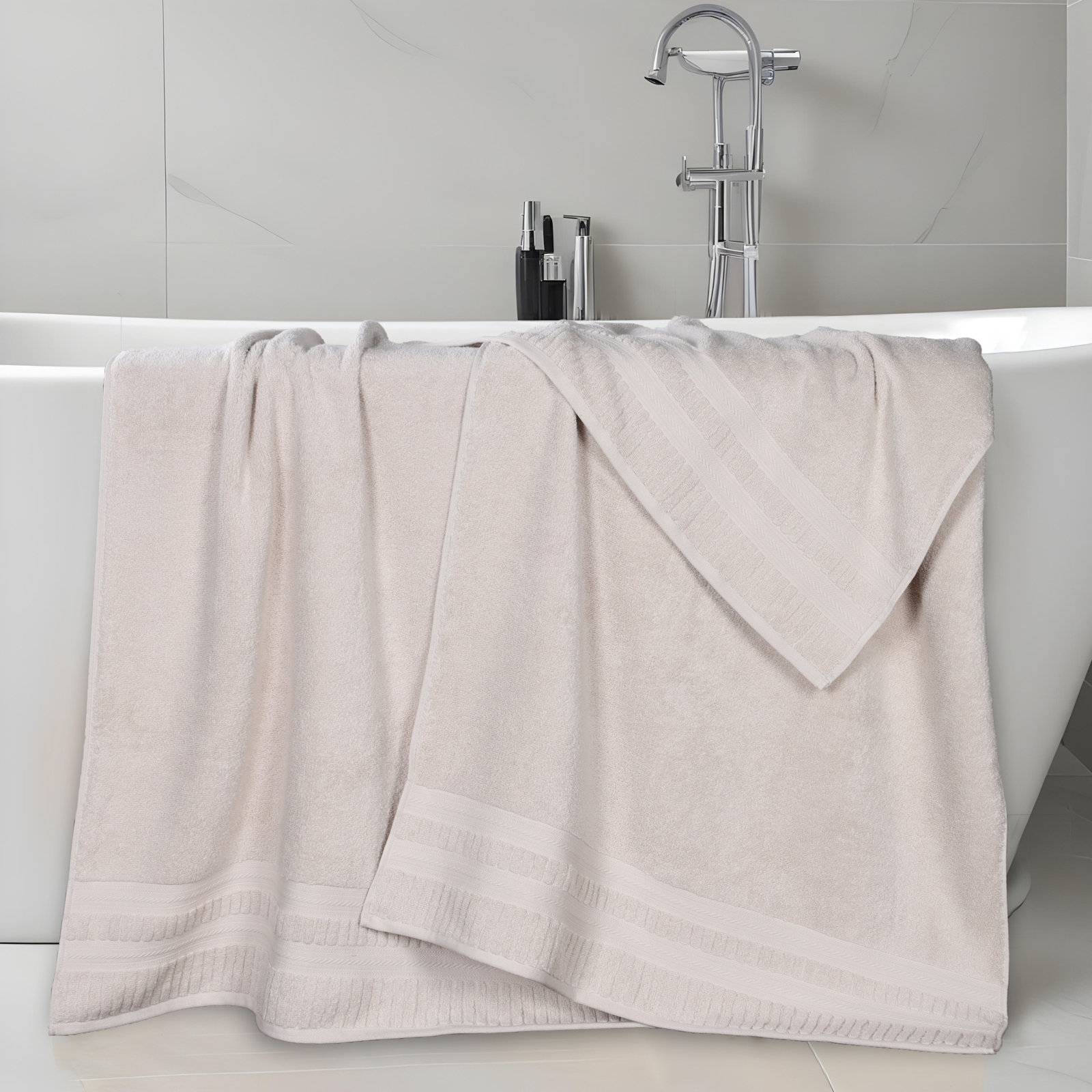 Zero-Twist Cotton Towel Set, Silver, Bath Sheets - 2 Pack
