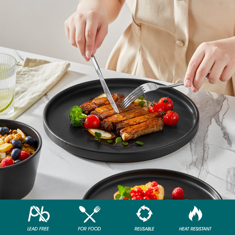Piece Stoneware Dinnerware Set - Service for 6, Black