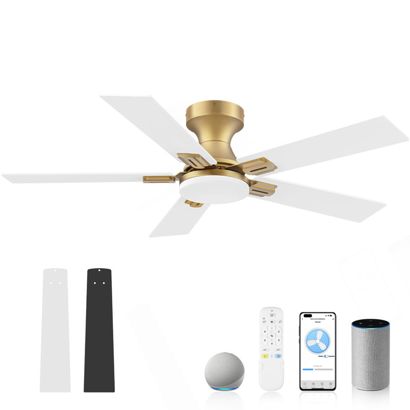 Ventilateur de plafond encastré intérieur blanc doré de 42 po avec lumières DEL, télécommande, commande vocale via Alexa, à intensité variable