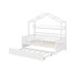 Structure de lit en bois en forme de maison avec lit gigogne, lit plateforme avec tablette-1336791474
