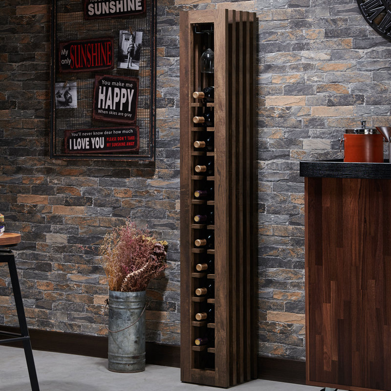 11 Bottle Floor Wine Bottle & Glass Rack, Reclaimed Oak