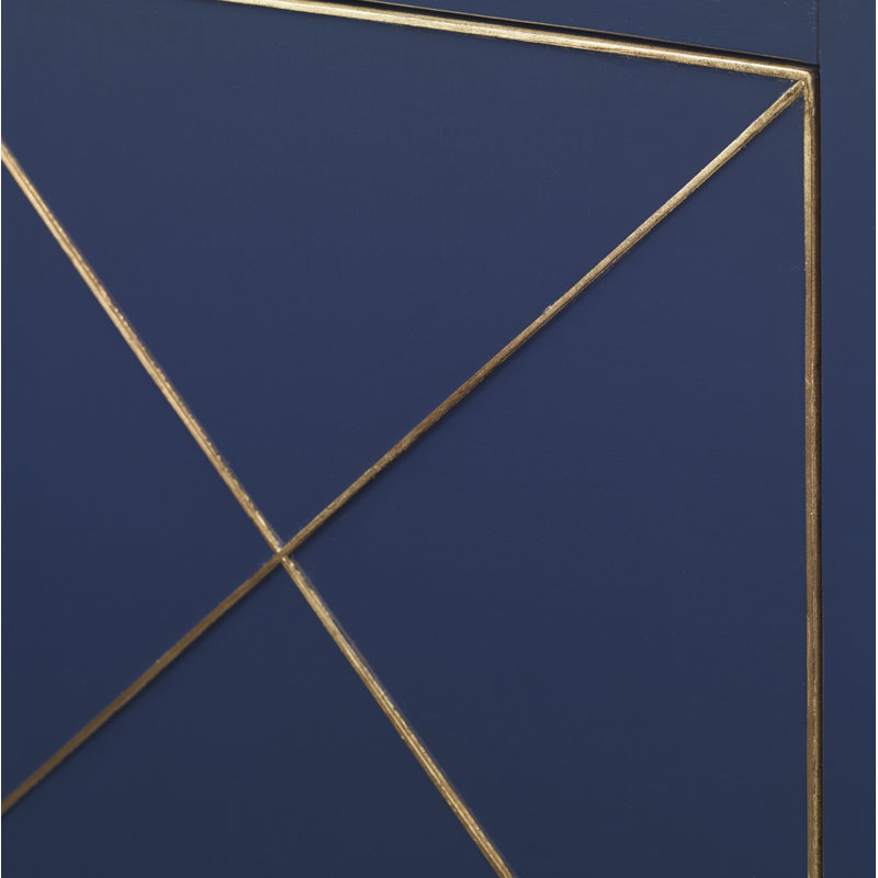 Cadet Blue and Gold Mindi Wood Accent Cabinet