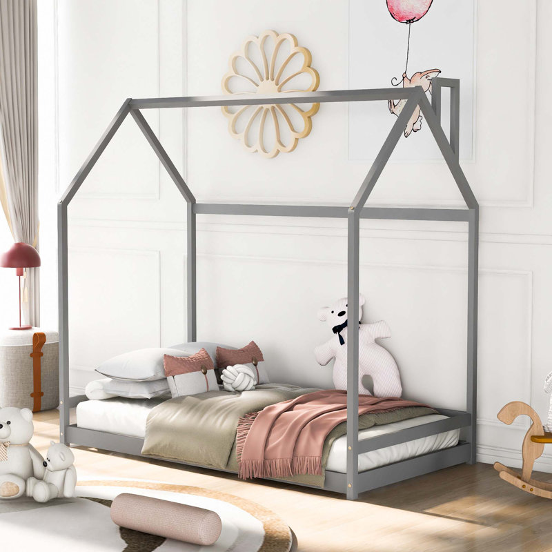 Lit en bois House House, gris, Simple