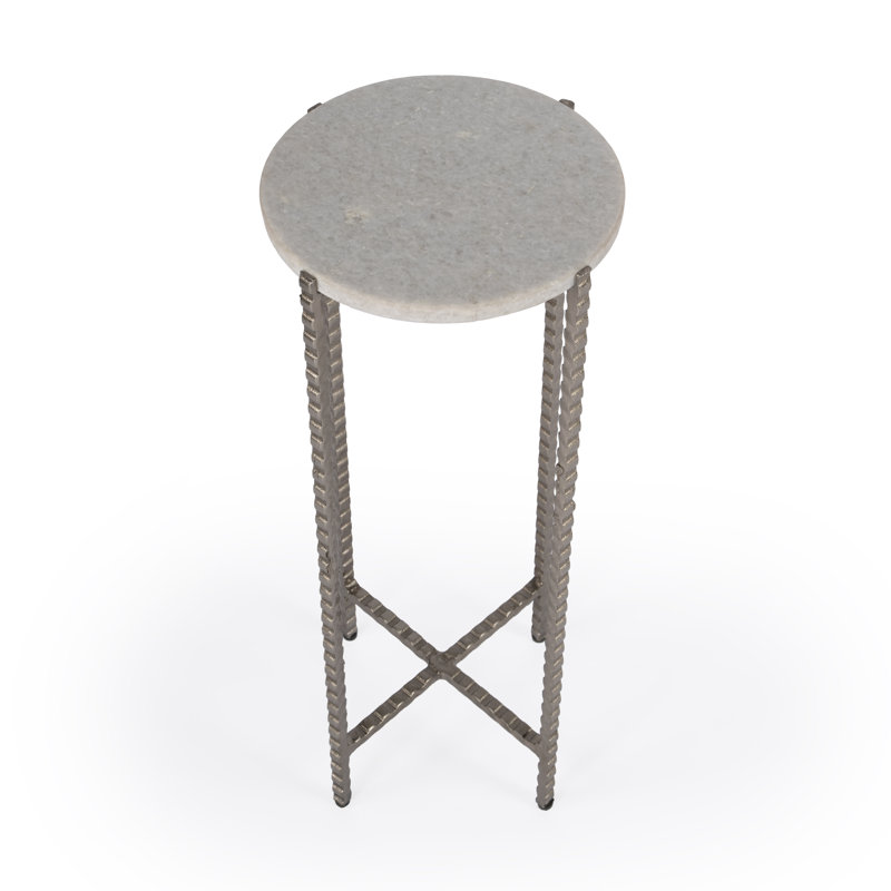 Nigella Granite Cross Legs Side Table, White Marble/Gray