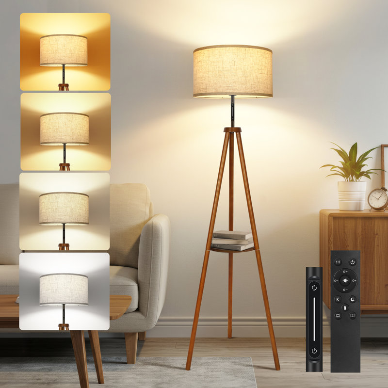 Lampe trépied 61 po avec contrôle tactile et télécommande, Noyer
