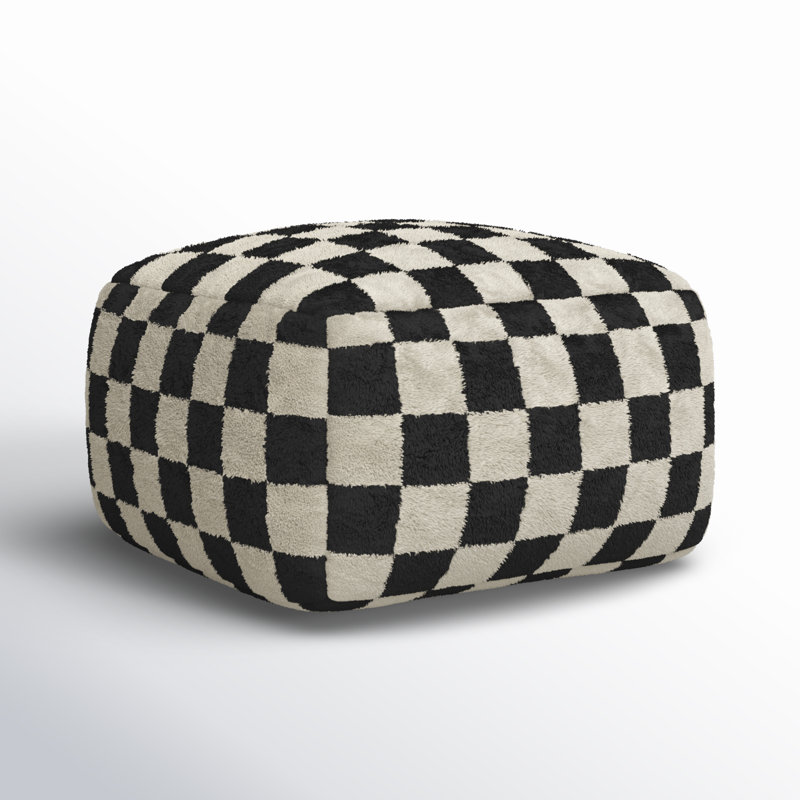 Birdie Upholstered Pouf, Black Wool/Cotton Blend