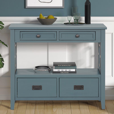 Console 4 tiroirs en bois de pin, 36 po avec 1 tablette de rangement pour le salon, la chambre à coucher, le couloir d'entrée