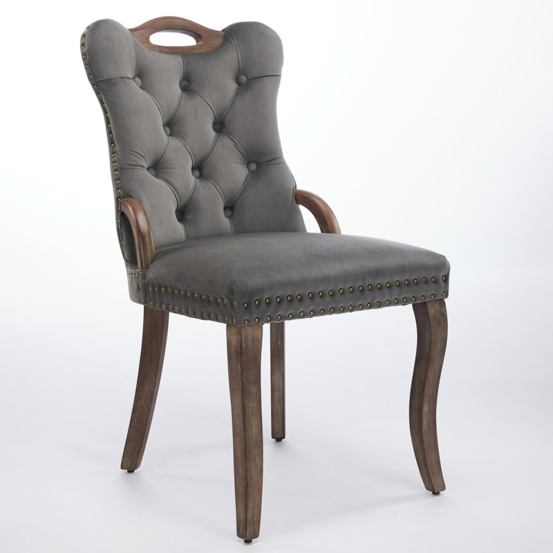 Chaise de salle à manger en velours avec garniture touffetée à la main, Gris