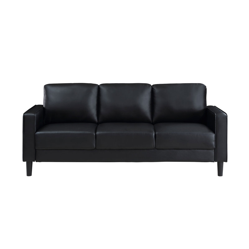 Faux Leather Upholstered Sofa With Track Arm In Black, Black