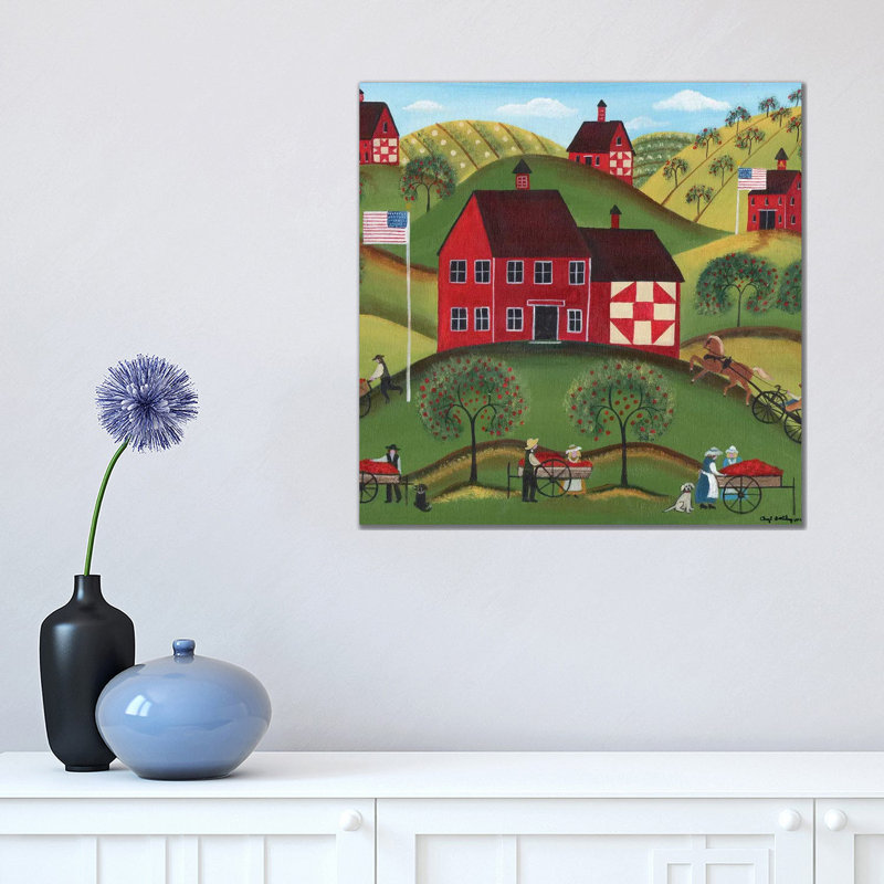 Primitive Americana Red Apple Barn par Cheryl Bartley - impression sur toile tendue, H 12 po x l 12 po x P 0,75 po