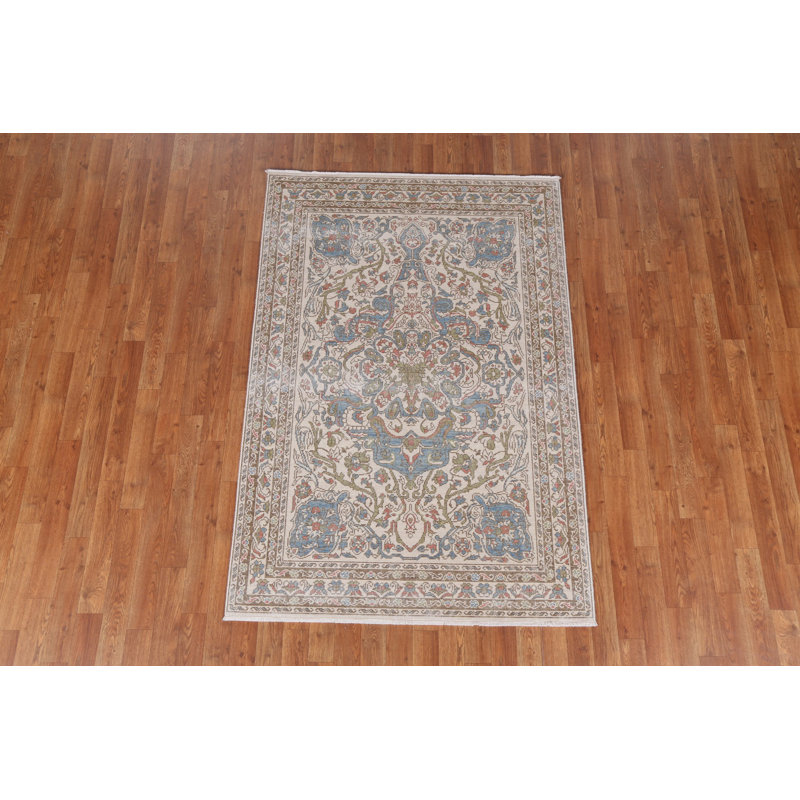 Tapis turc floral en laine noué à la main Oushak 4 x 6