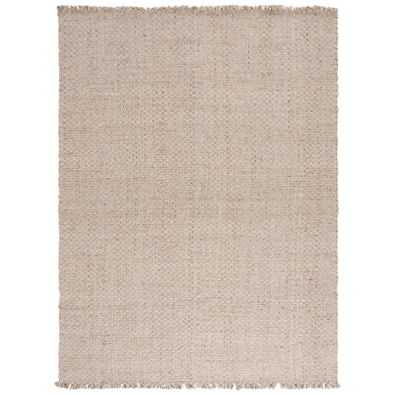 Khamis Natural Fiber Hand Woven Jute/Wool Solid Color Rug in Ivory/Brown, Rectangle 8' x 10'