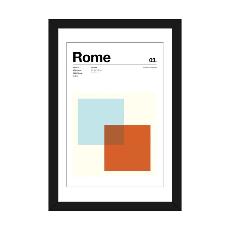 « rome », impression sur toile, H 24 po x l 16 po x P 1 po, Papier d'art encadré noir, Blanc