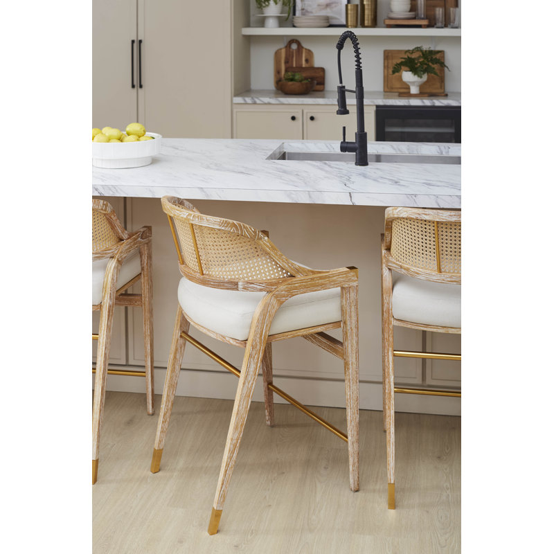 Edward Upholstered Stool with Solid Wood Frame, Natural