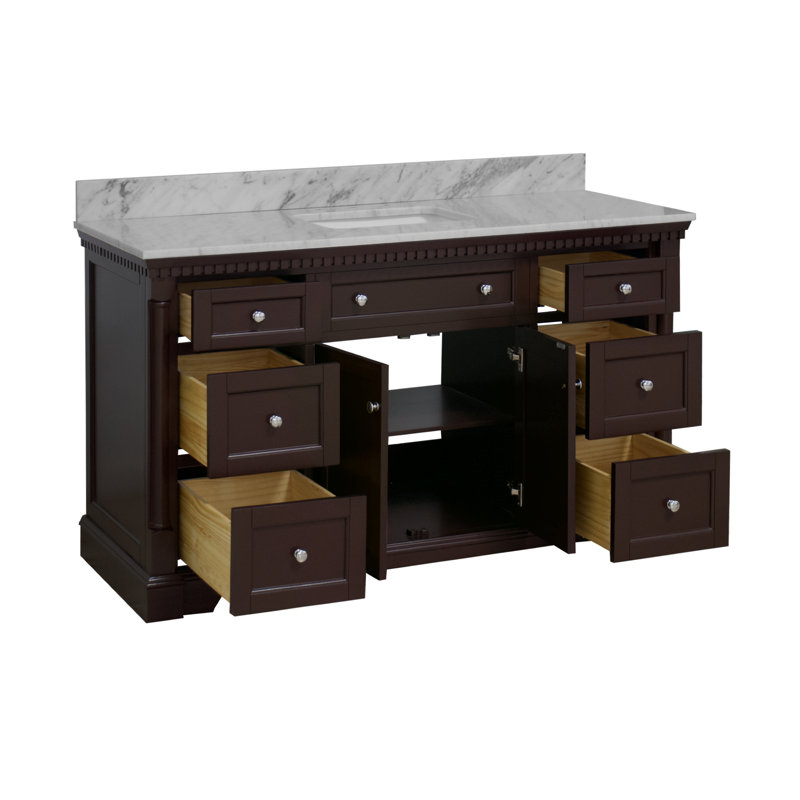 Ensemble de meuble-lavabo simple 60 po Fossen, Chocolat, Marbre de Carrare