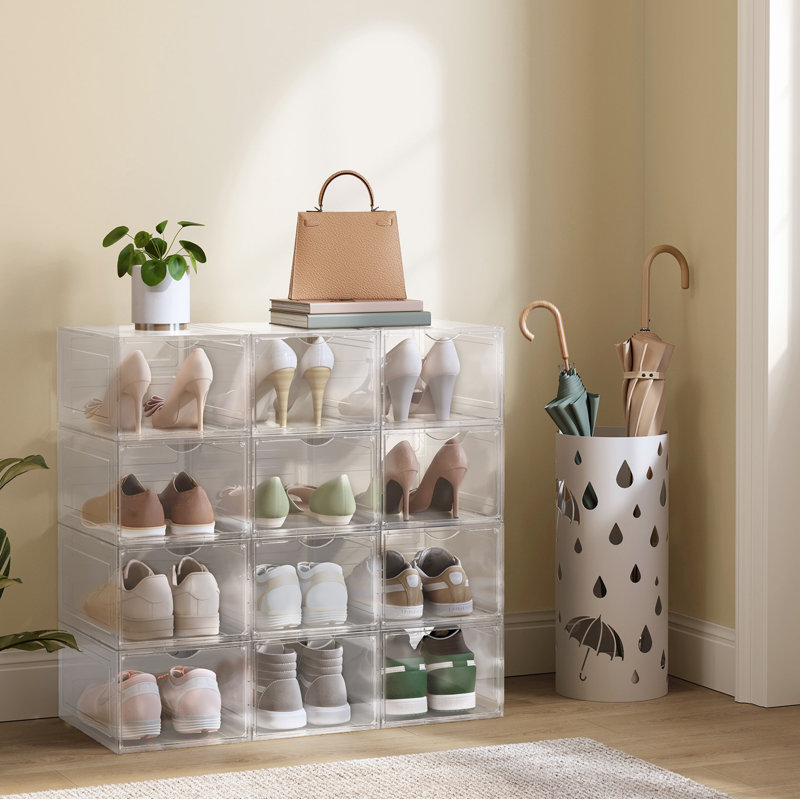 Shoe Boxes, Clear Shoe Organizers, Set Of 12, Plastic Shoe Storage With Clear Door, Easy Assembly, Up To US Size 11