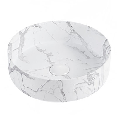 Lavabo encastré en céramique de Carrare blanc, bonde et robinet non inclus