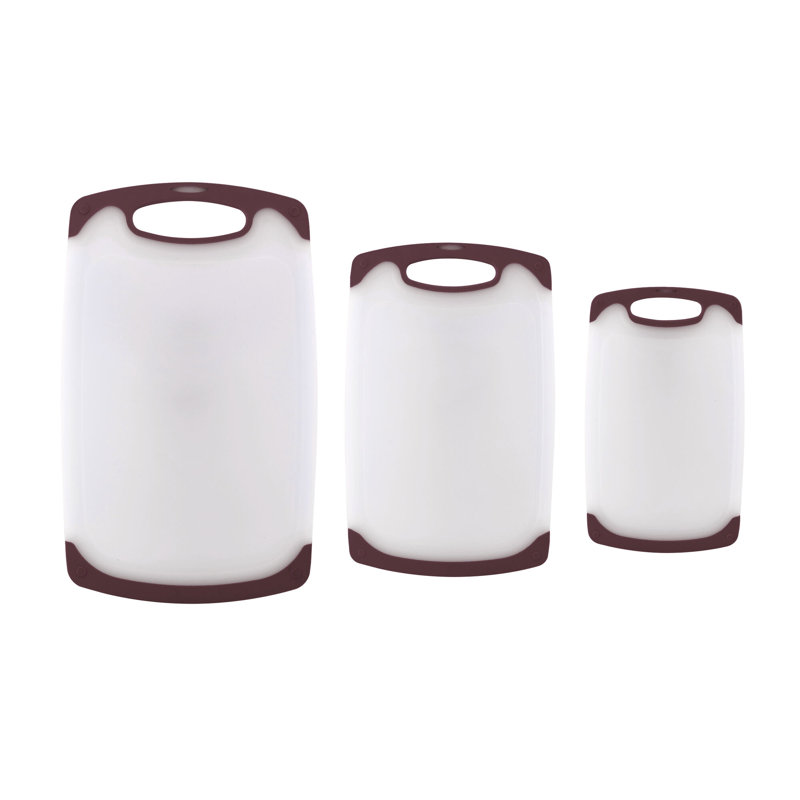 Maroon and White Reversible Plastic Cutting Board Set, 3-Piece