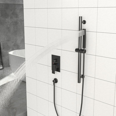 Wall Mounted Tub & Shower Faucet, 10 Inch Square Rain Head, 26.18 Adjustable Slide Bar, - Scald Valve, Dual Function, Easy To Clean, Brushed Nickel With Balanced Rainfall And Handheld Shower, Finish