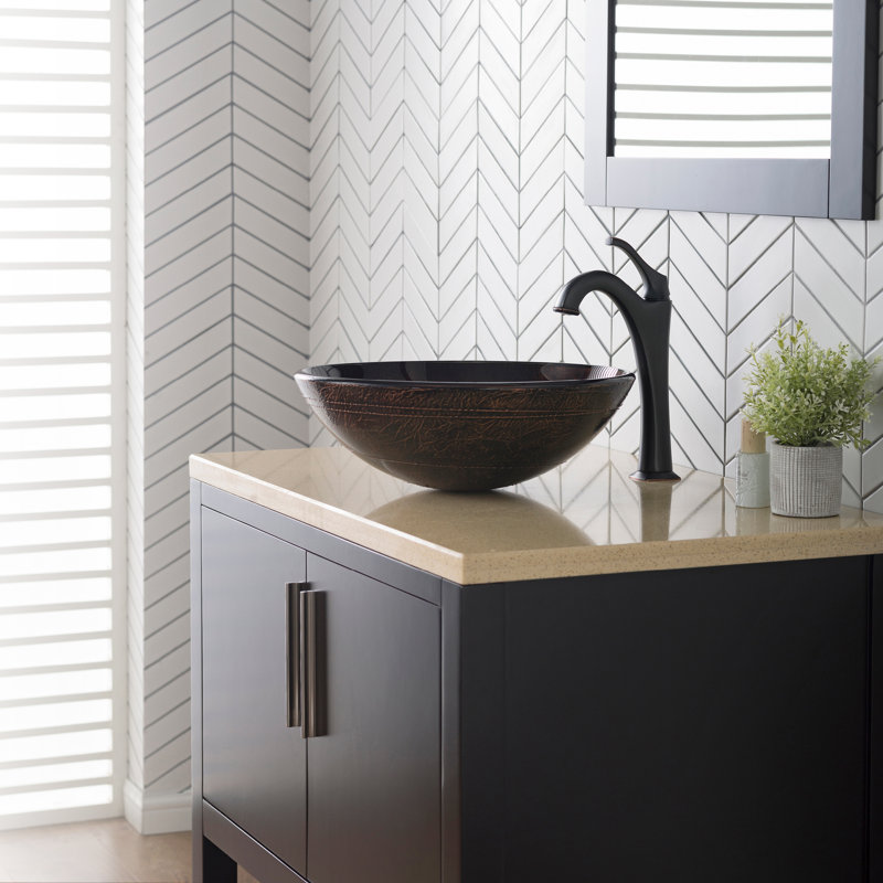 Glass Circular Vessel Bathroom Sink with Faucet, Oil Rubbed Bronze