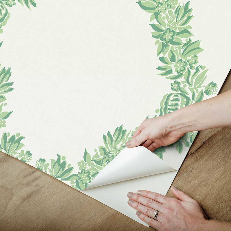 Wreath Trellis Vinyl Peel & Stick Wallpaper Double Roll, Jade